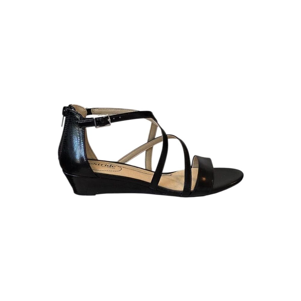 LifeStride Yolanda Black Crisscross Strappy Wedge Heel Sandal Size 8M - Picture 5 of 10